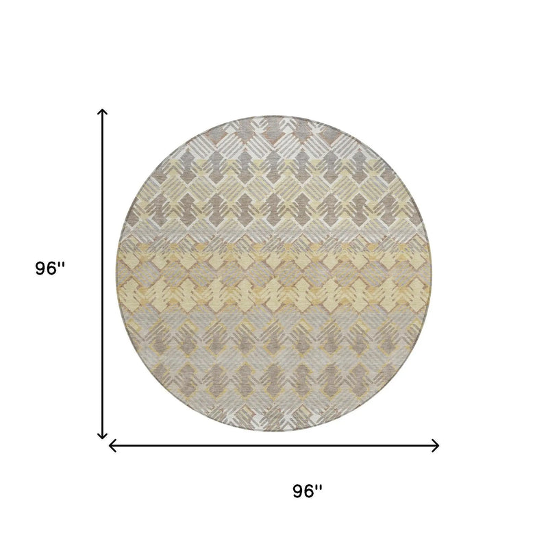 8' Wheat And Gold Round Striped Washable Indoor Outdoor Area Rug Homeroots Outdoor