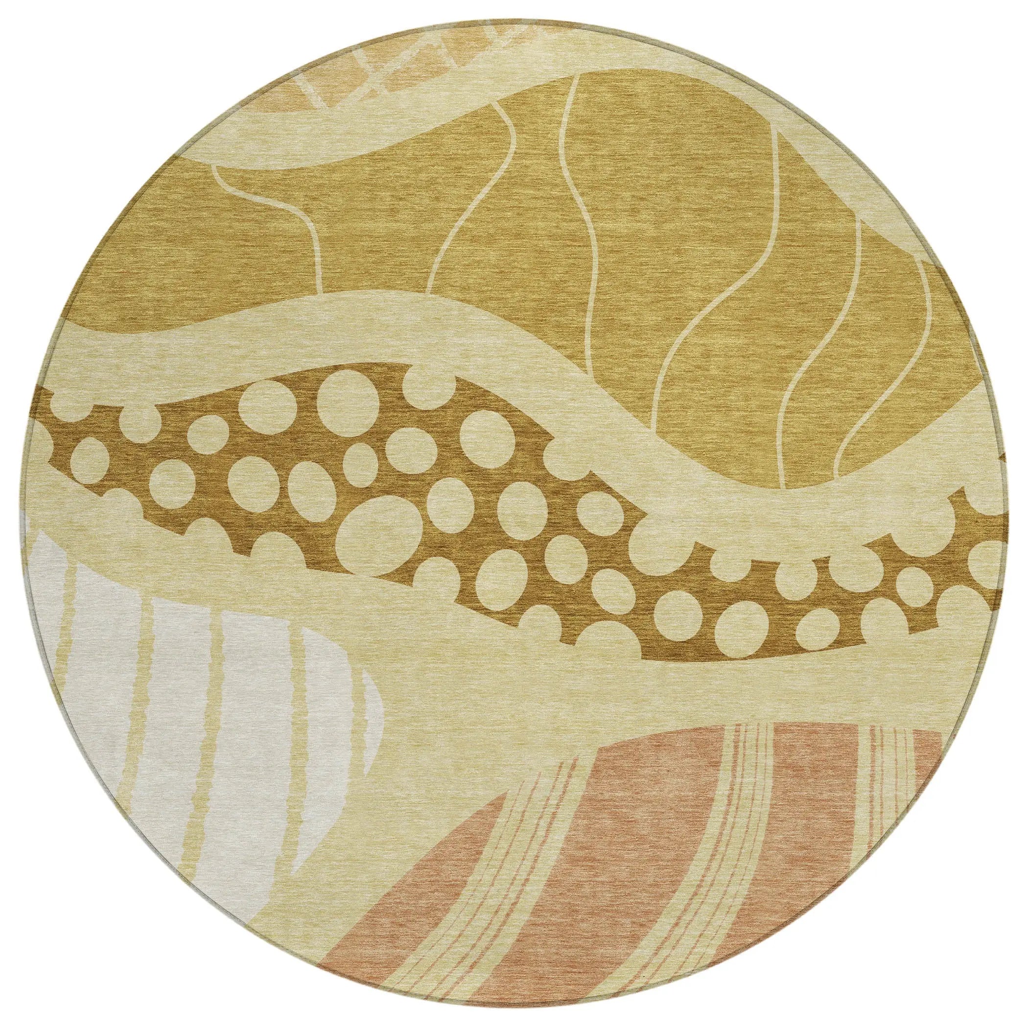 8' Wheat And Graphite Round Abstract Washable Indoor Outdoor Area Rug Homeroots Outdoor