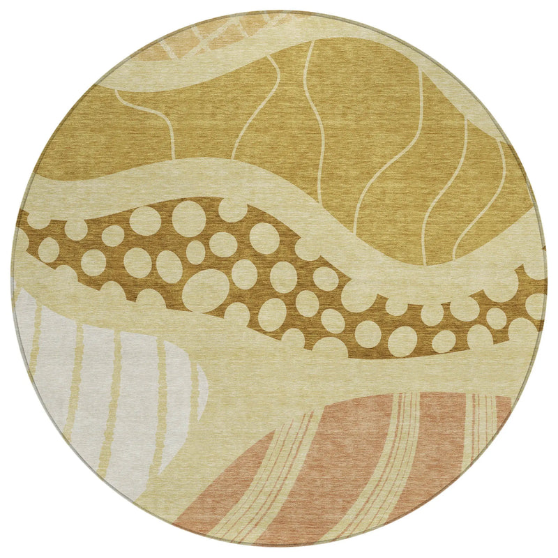 8' Wheat And Graphite Round Abstract Washable Indoor Outdoor Area Rug Homeroots Outdoor