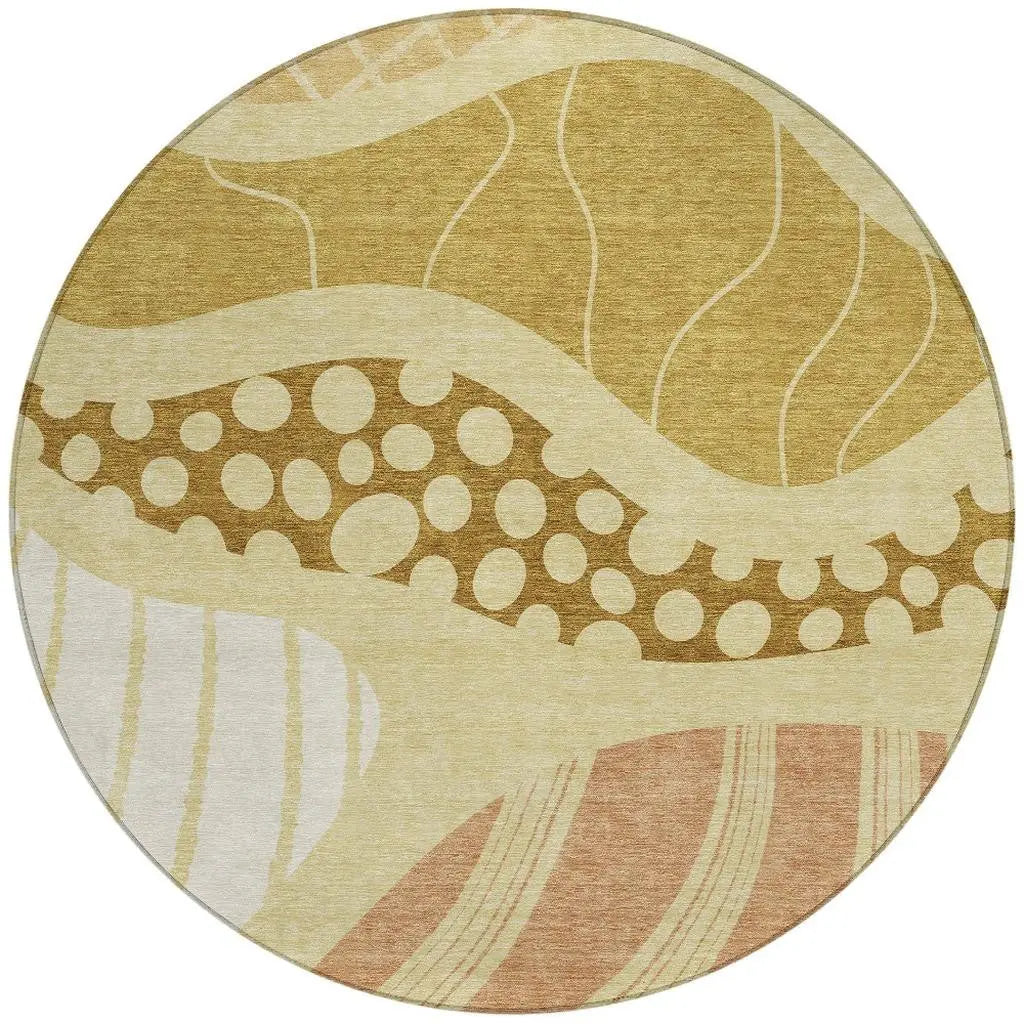 8' Wheat And Graphite Round Abstract Washable Indoor Outdoor Area Rug Homeroots Outdoor