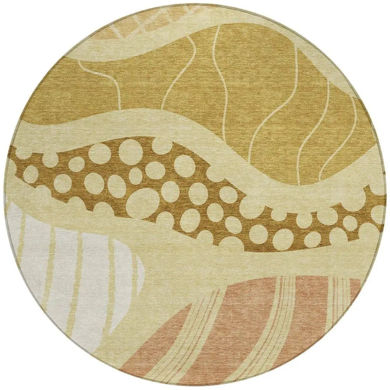 8' Wheat And Graphite Round Abstract Washable Indoor Outdoor Area Rug Homeroots Outdoor