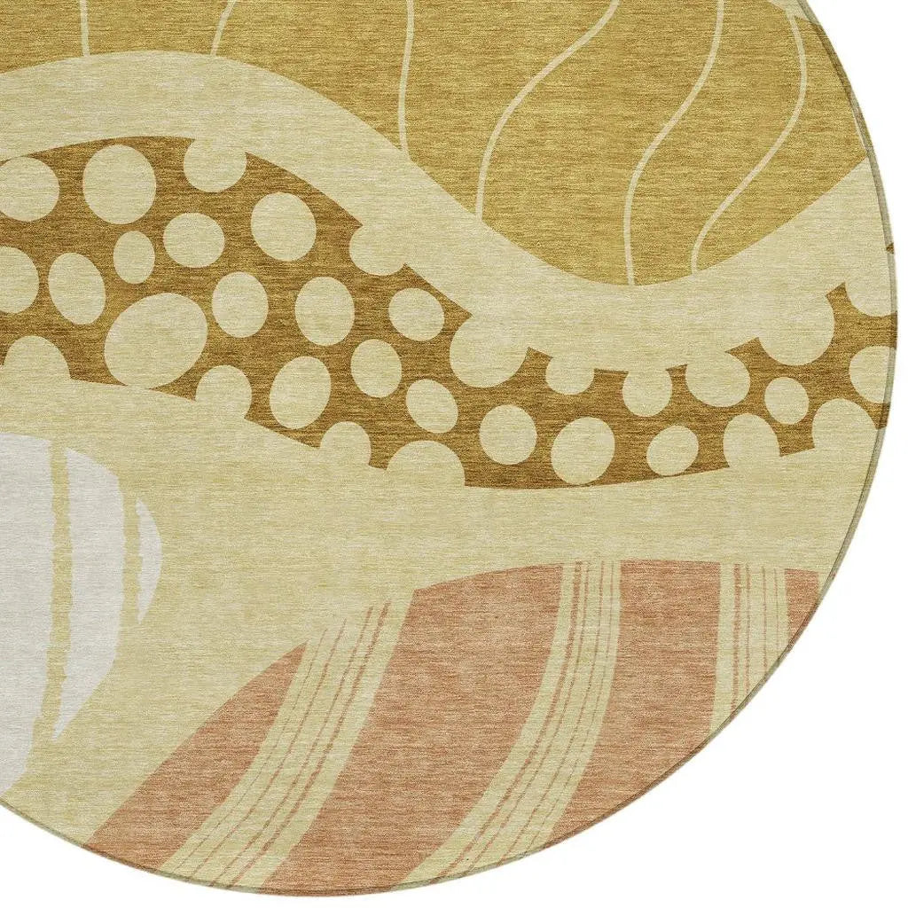 8' Wheat And Graphite Round Abstract Washable Indoor Outdoor Area Rug Homeroots Outdoor
