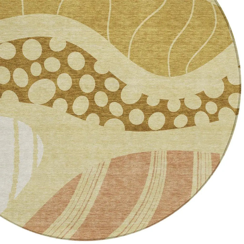 8' Wheat And Graphite Round Abstract Washable Indoor Outdoor Area Rug Homeroots Outdoor