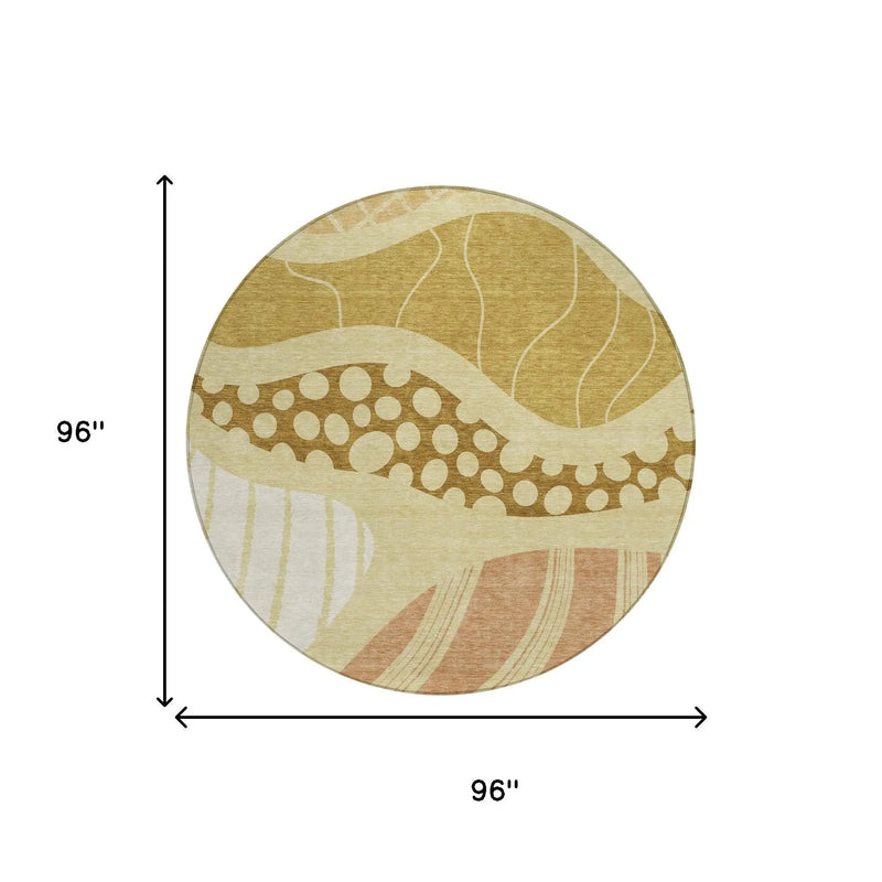 8' Wheat And Graphite Round Abstract Washable Indoor Outdoor Area Rug Homeroots Outdoor