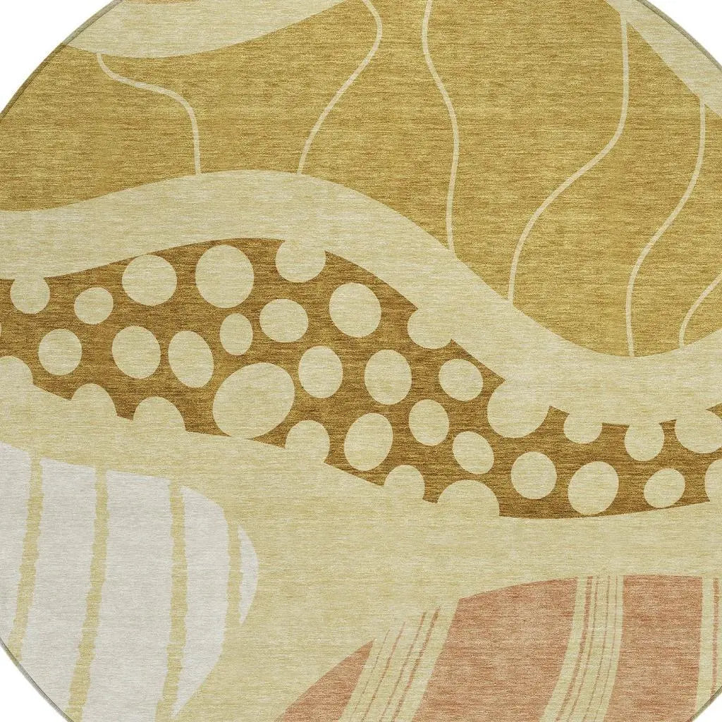 8' Wheat And Graphite Round Abstract Washable Indoor Outdoor Area Rug Homeroots Outdoor