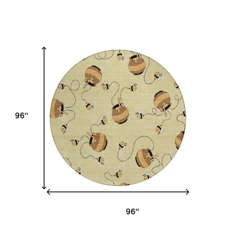 8' Wheat And Ivory Round Geometric Washable Indoor Outdoor Area Rug Homeroots Outdoor