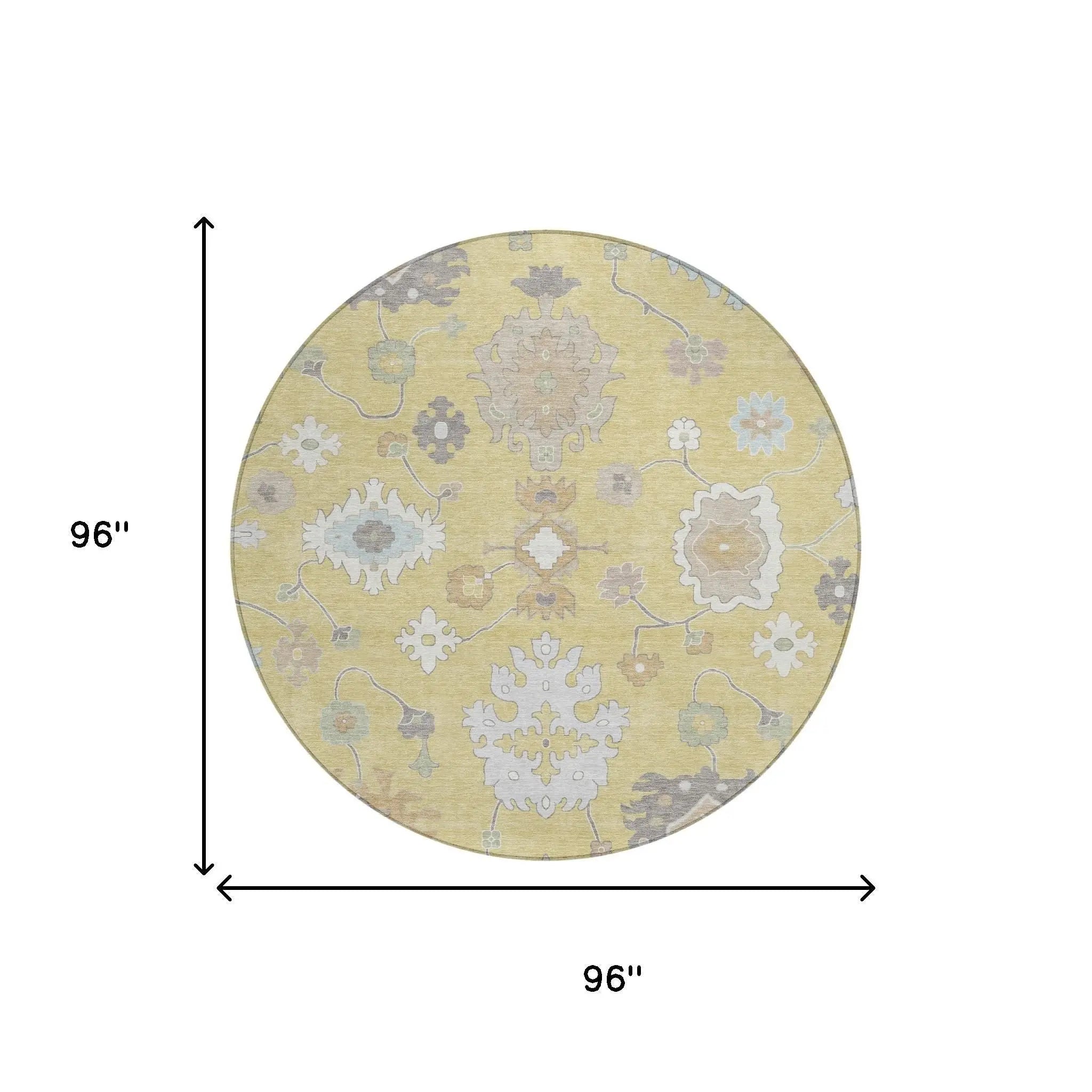 8' Wheat And Ivory Round Oriental Washable Indoor Outdoor Area Rug Homeroots Outdoor