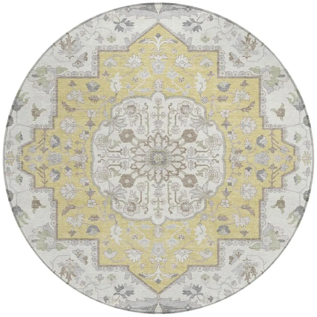 8' Wheat And Taupe Round Oriental Washable Indoor Outdoor Area Rug Homeroots Outdoor