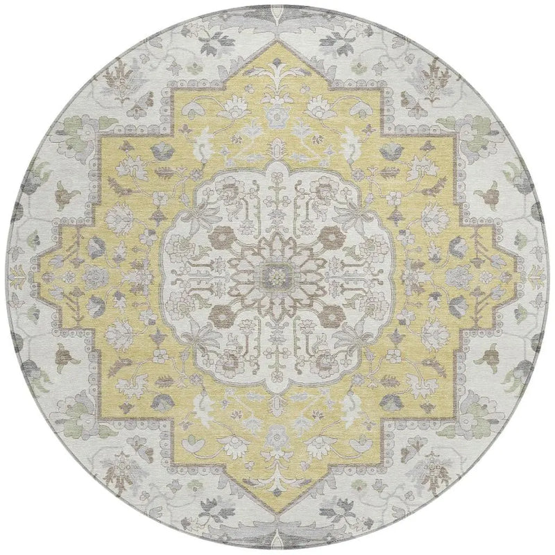 8' Wheat And Taupe Round Oriental Washable Indoor Outdoor Area Rug Homeroots Outdoor