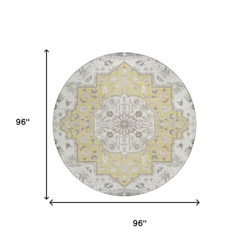 8' Wheat And Taupe Round Oriental Washable Indoor Outdoor Area Rug Homeroots Outdoor