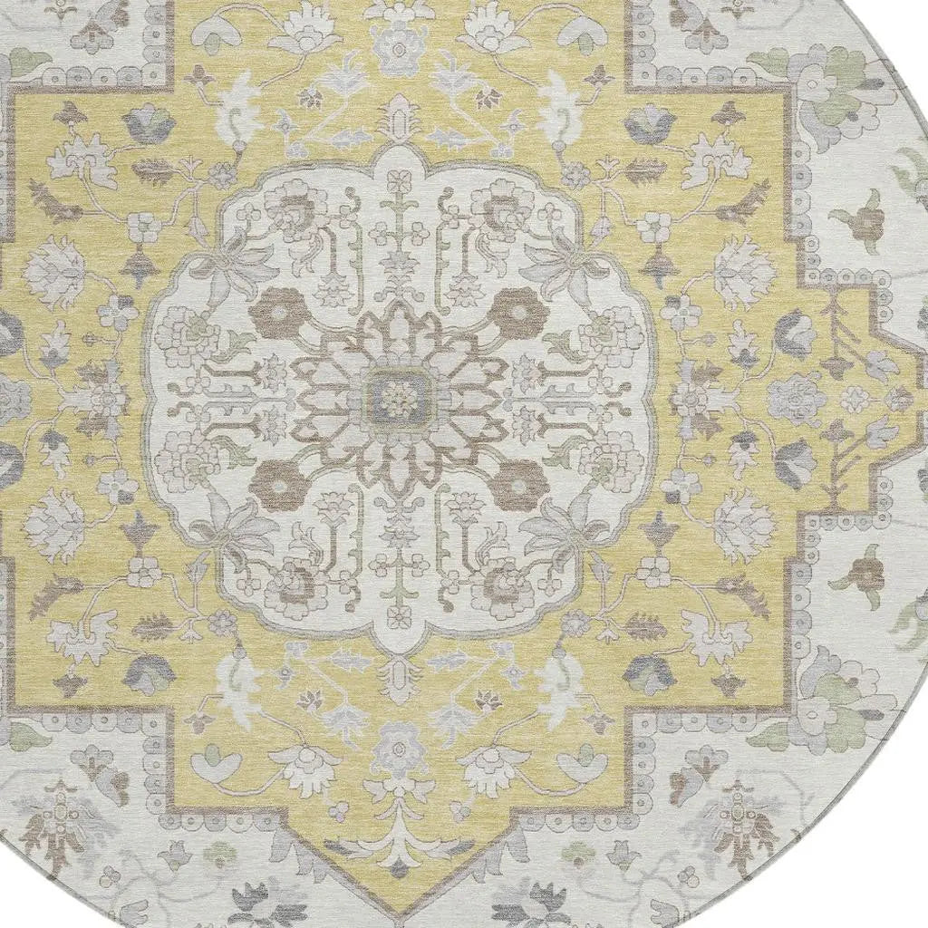 8' Wheat And Taupe Round Oriental Washable Indoor Outdoor Area Rug Homeroots Outdoor