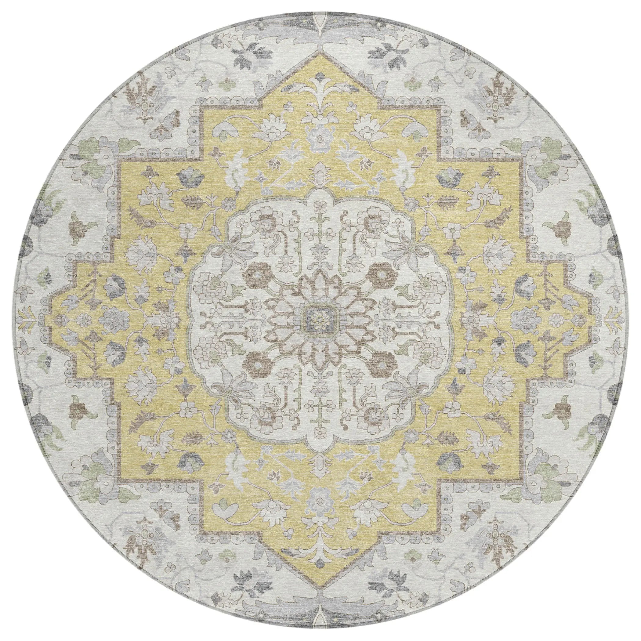 8' Wheat And Taupe Round Oriental Washable Indoor Outdoor Area Rug Homeroots Outdoor