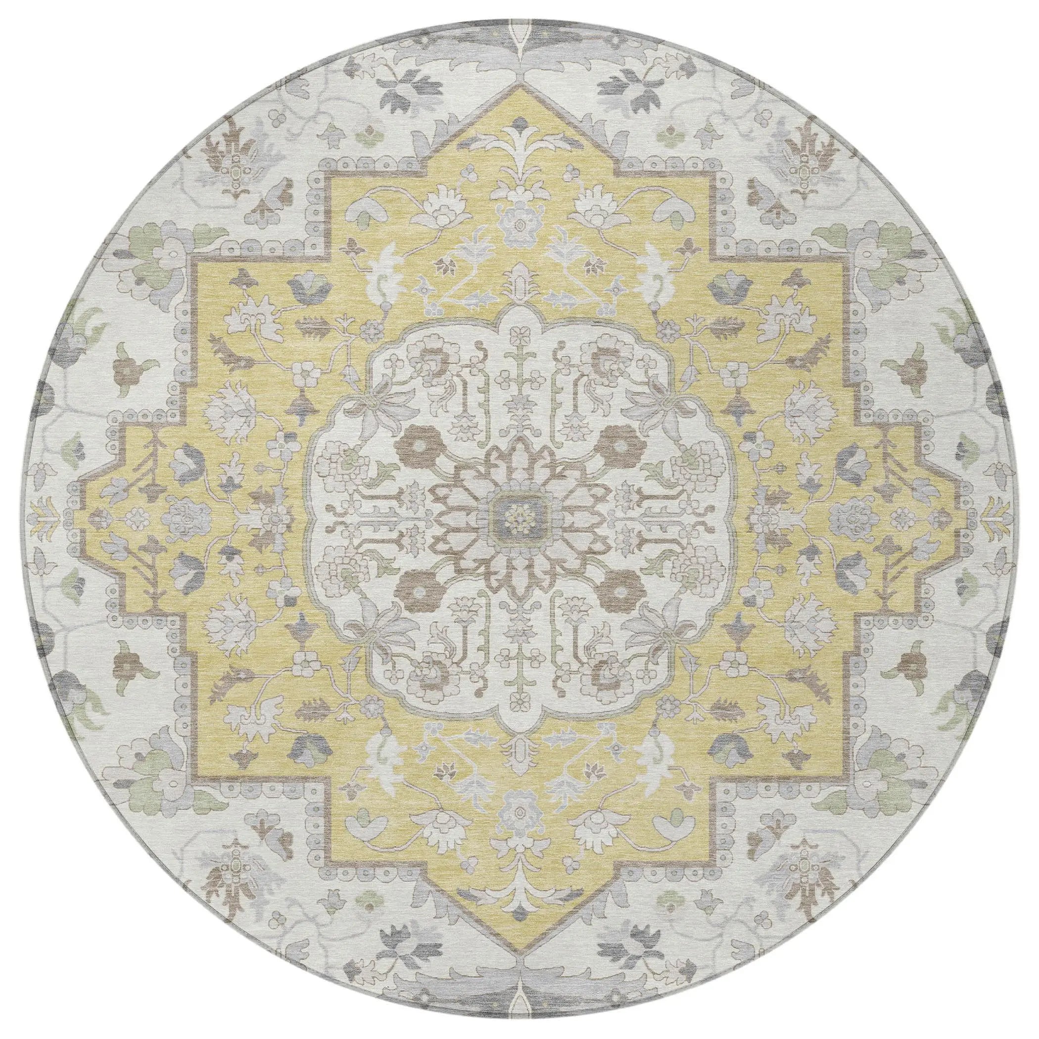 8' Wheat And Taupe Round Oriental Washable Indoor Outdoor Area Rug Homeroots Outdoor