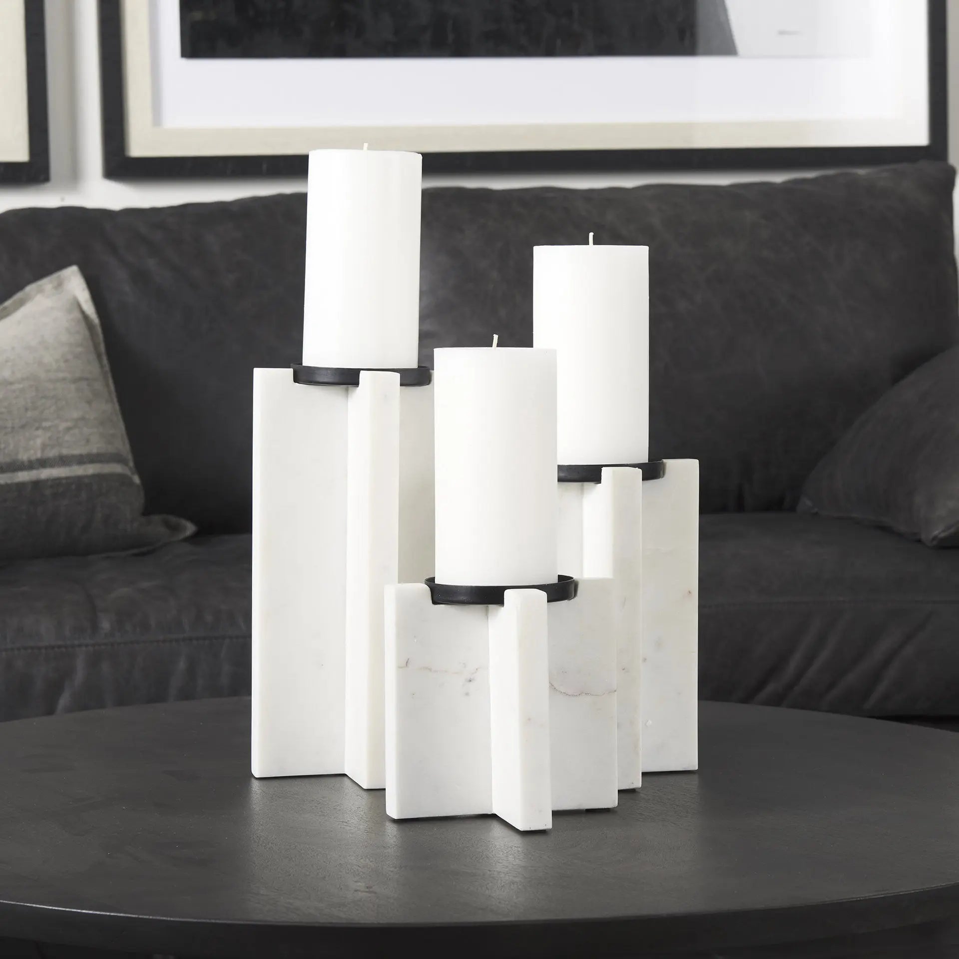 8" White Marble Tabletop Candle Holder Homeroots Home Decor