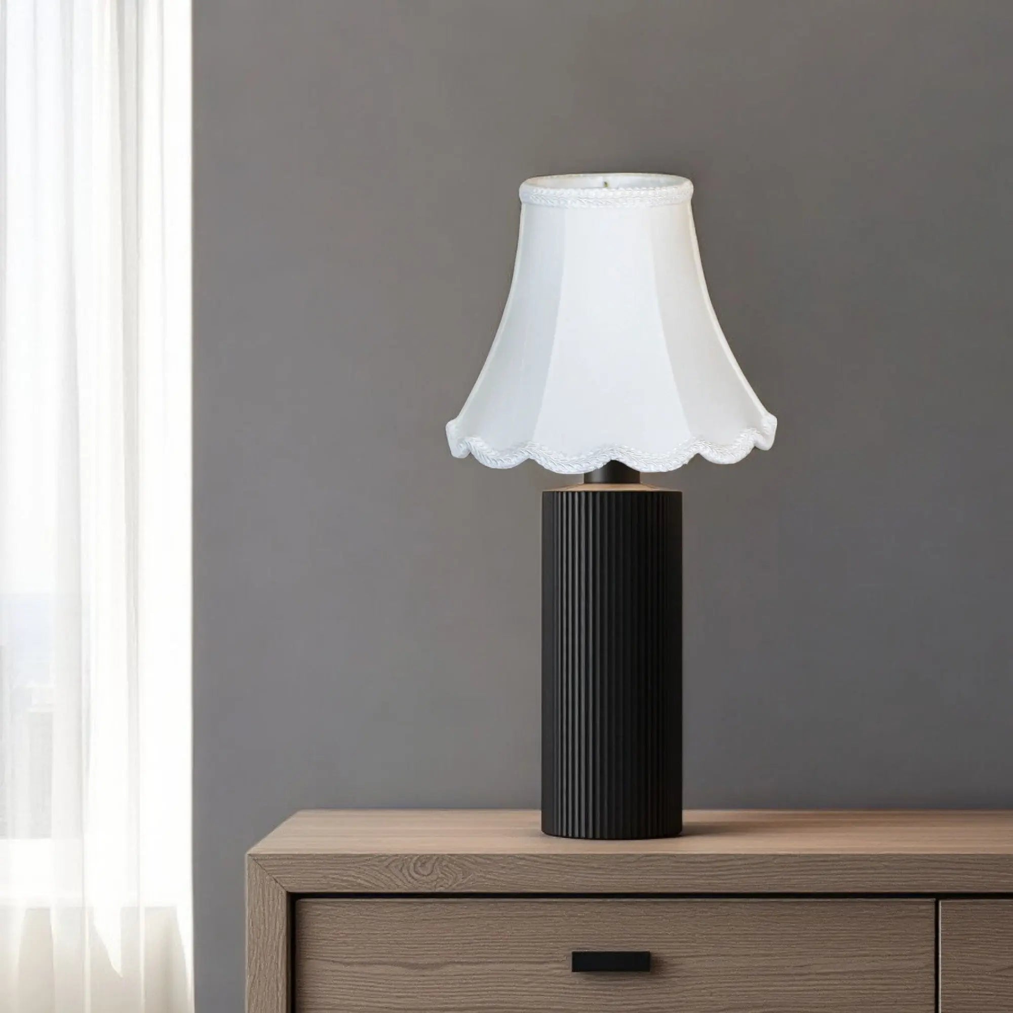 8" White Slanted Scallop Bell Monay Shantung Lampshade Homeroots Lighting