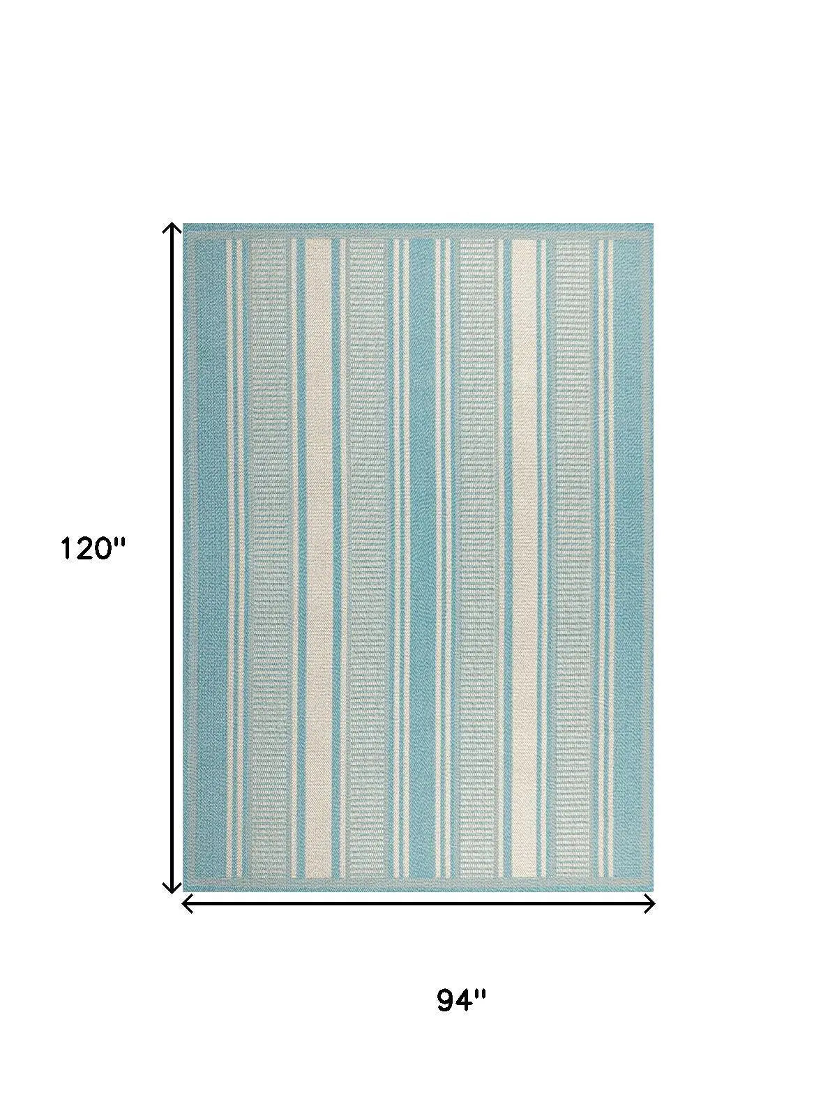 8' X 10' Aqua And Beige Striped Indoor Outdoor Area Rug Homeroots Outdoor