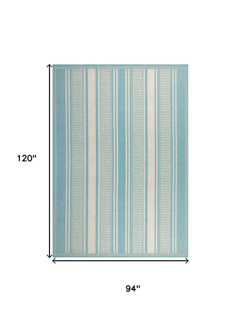 8' X 10' Aqua And Beige Striped Indoor Outdoor Area Rug Homeroots Outdoor