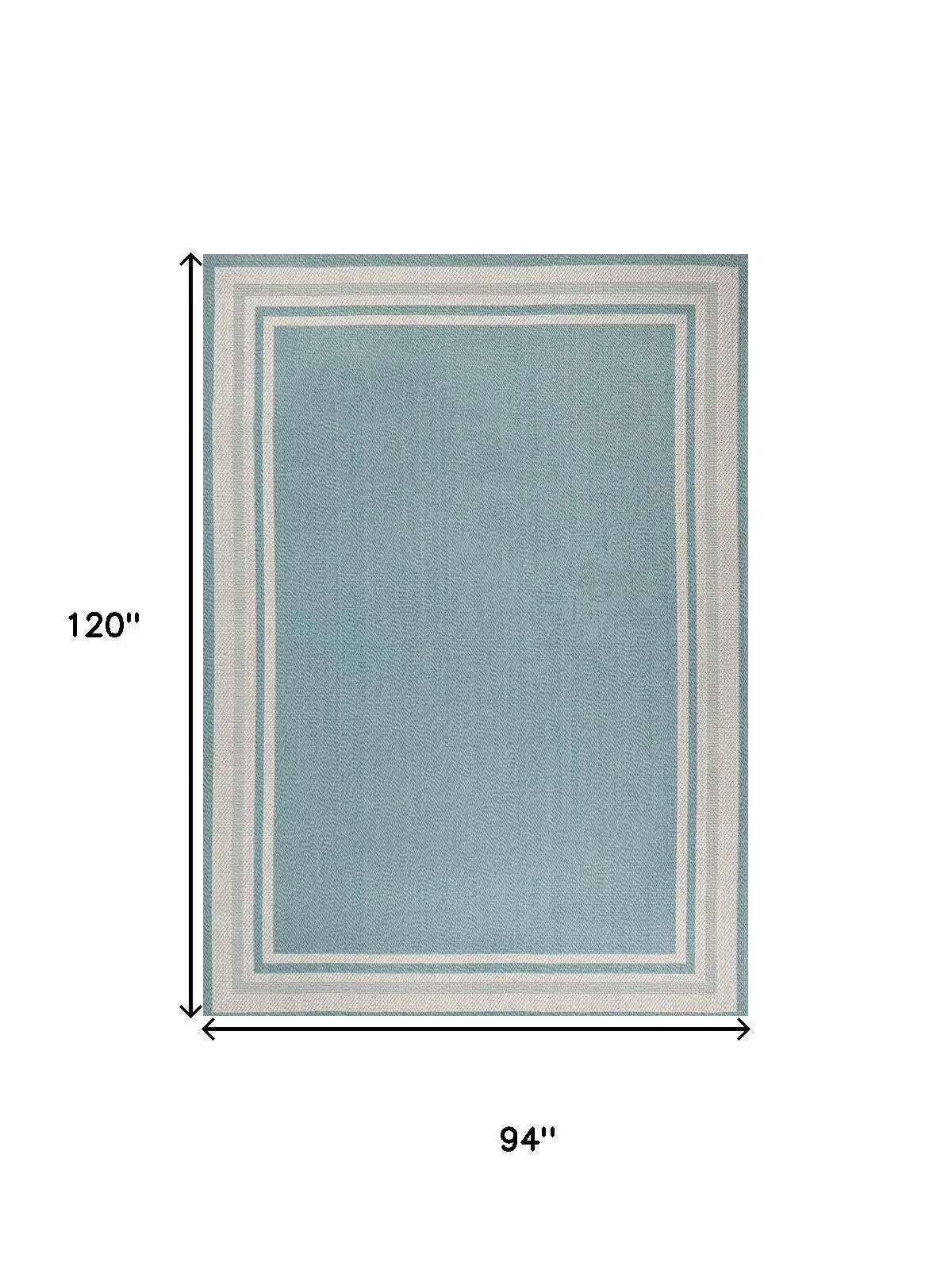 8' X 10' Aqua And Beige Striped Indoor Outdoor Area Rug Homeroots Outdoor