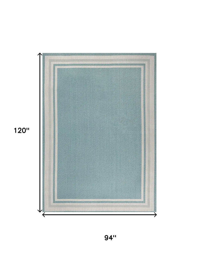 8' X 10' Aqua And Beige Striped Indoor Outdoor Area Rug Homeroots Outdoor