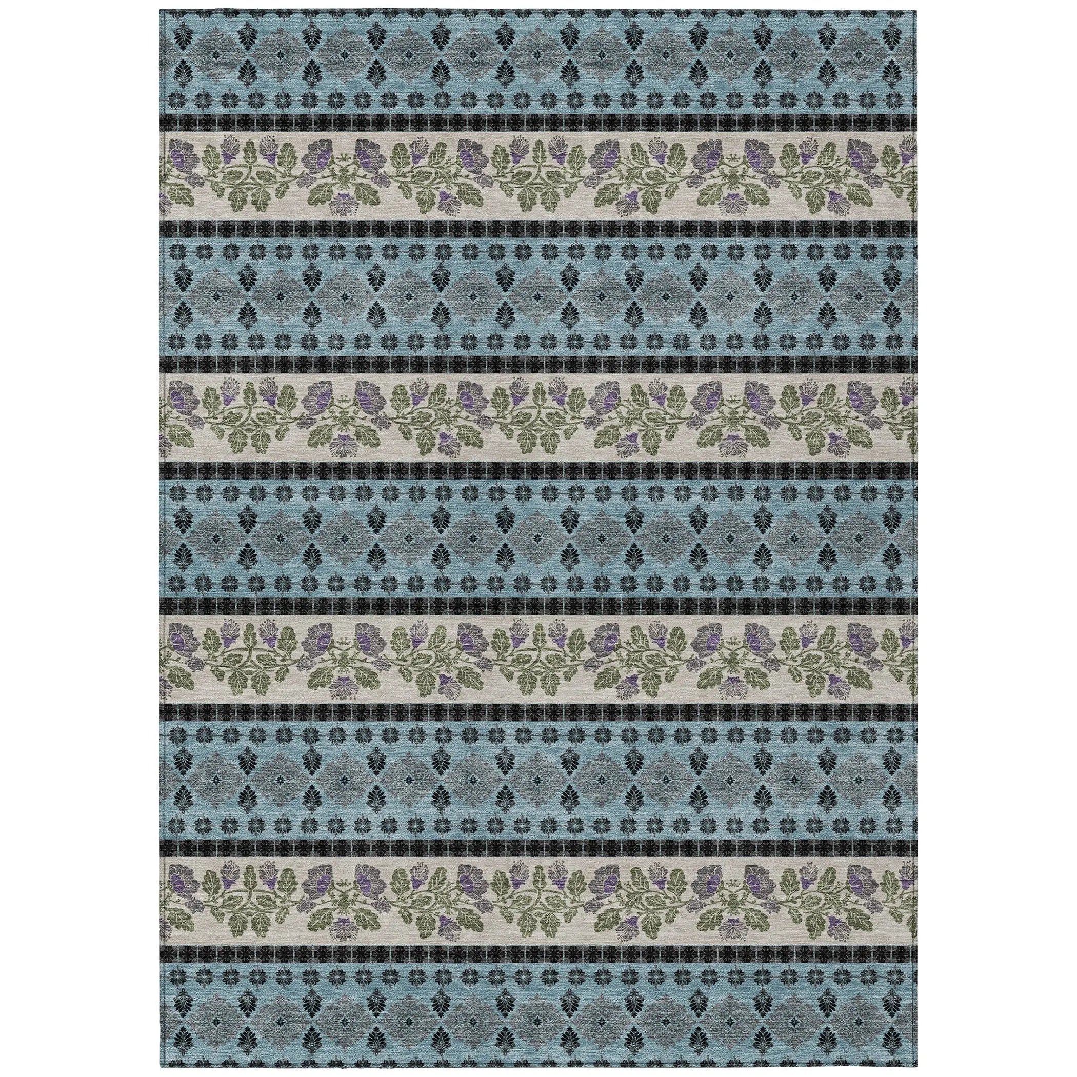 8' X 10' Aqua And Charcoal Striped Washable Indoor Outdoor Area Rug Homeroots Outdoor