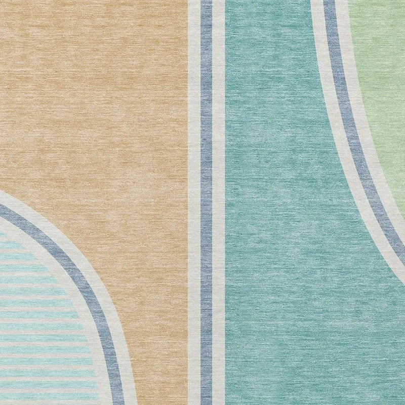 8' X 10' Aqua And Copper Geometric Washable Indoor Outdoor Area Rug Homeroots Outdoor