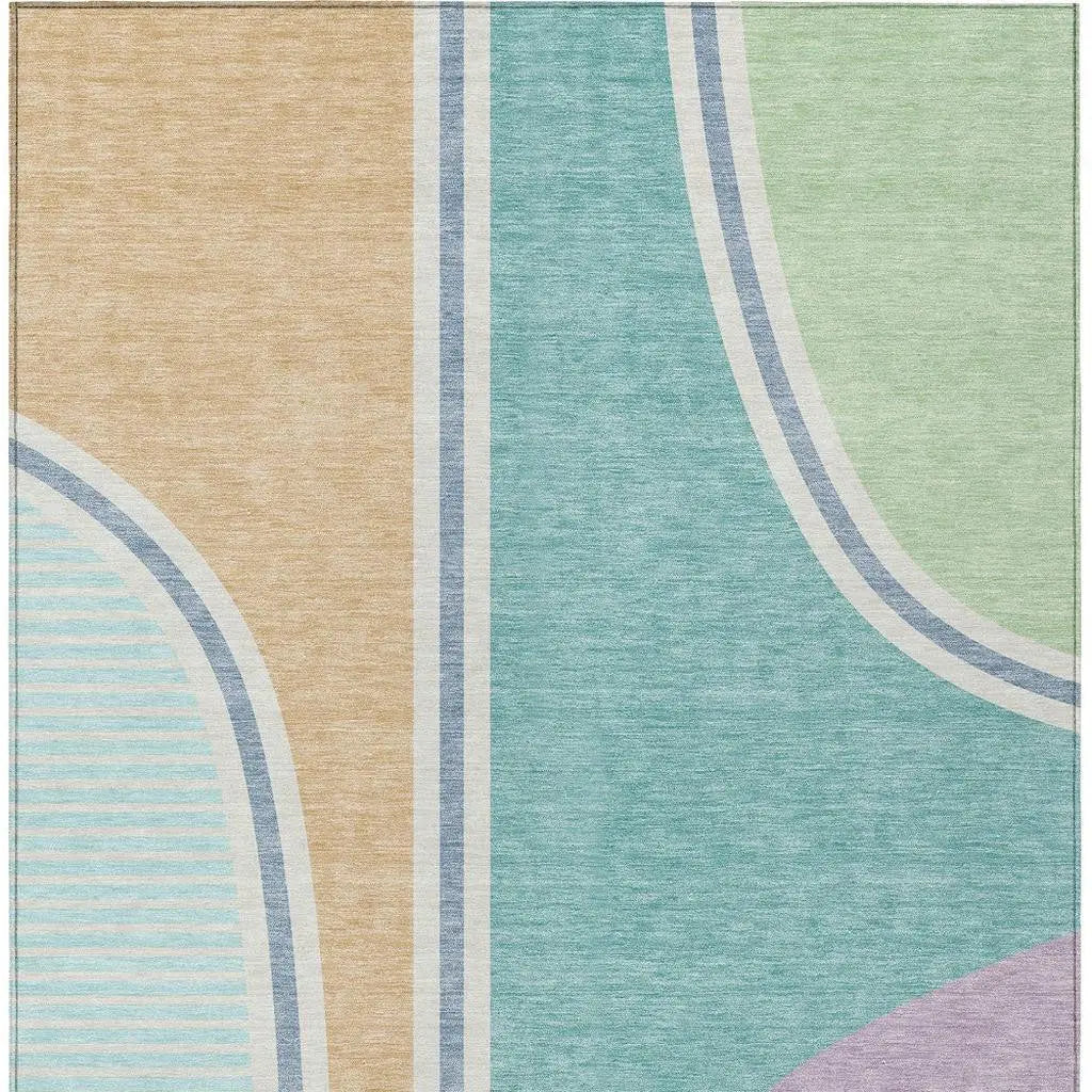 8' X 10' Aqua And Copper Geometric Washable Indoor Outdoor Area Rug Homeroots Outdoor