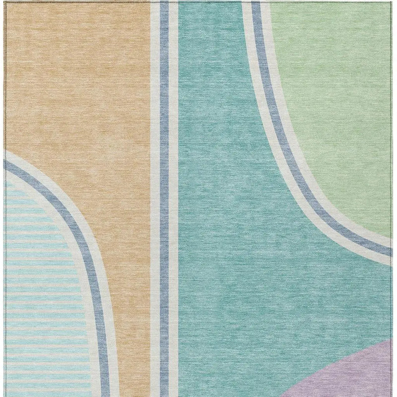 8' X 10' Aqua And Copper Geometric Washable Indoor Outdoor Area Rug Homeroots Outdoor