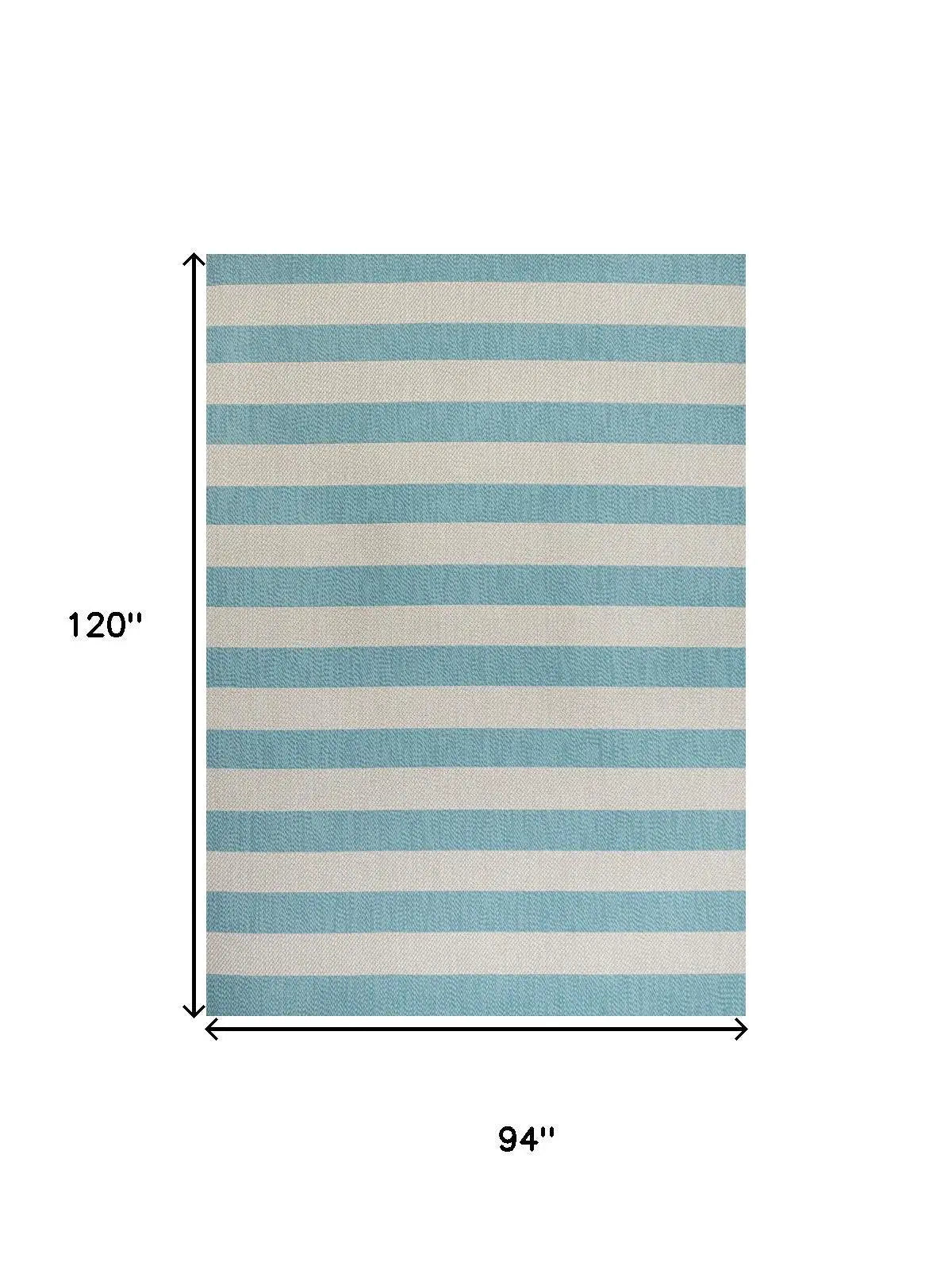 8' X 10' Aqua And Cream Striped Indoor Outdoor Area Rug Homeroots Outdoor