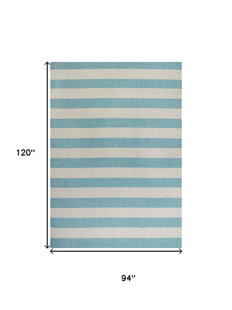 8' X 10' Aqua And Cream Striped Indoor Outdoor Area Rug Homeroots Outdoor