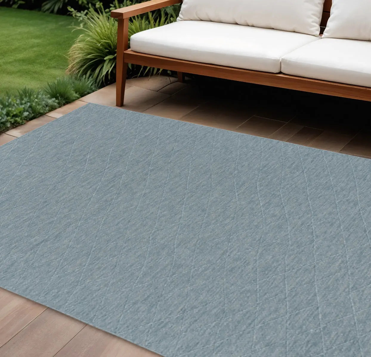 8' X 10' Aqua And Ivory Geometric Indoor Outdoor Area Rug Homeroots Outdoor