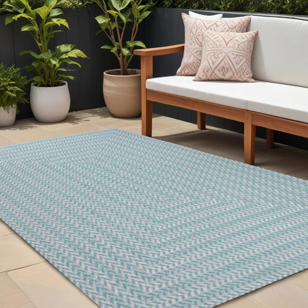 8' X 10' Aqua And Light Gray Striped Indoor Outdoor Area Rug Homeroots Outdoor