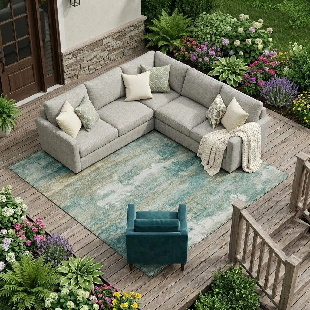 8' X 10' Aqua And Teal Blue Abstract Washable Indoor Outdoor Area Rug Homeroots Outdoor