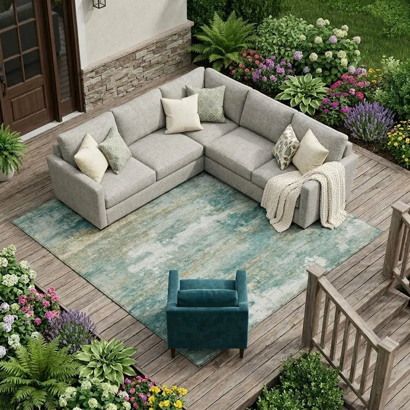 8' X 10' Aqua And Teal Blue Abstract Washable Indoor Outdoor Area Rug Homeroots Outdoor