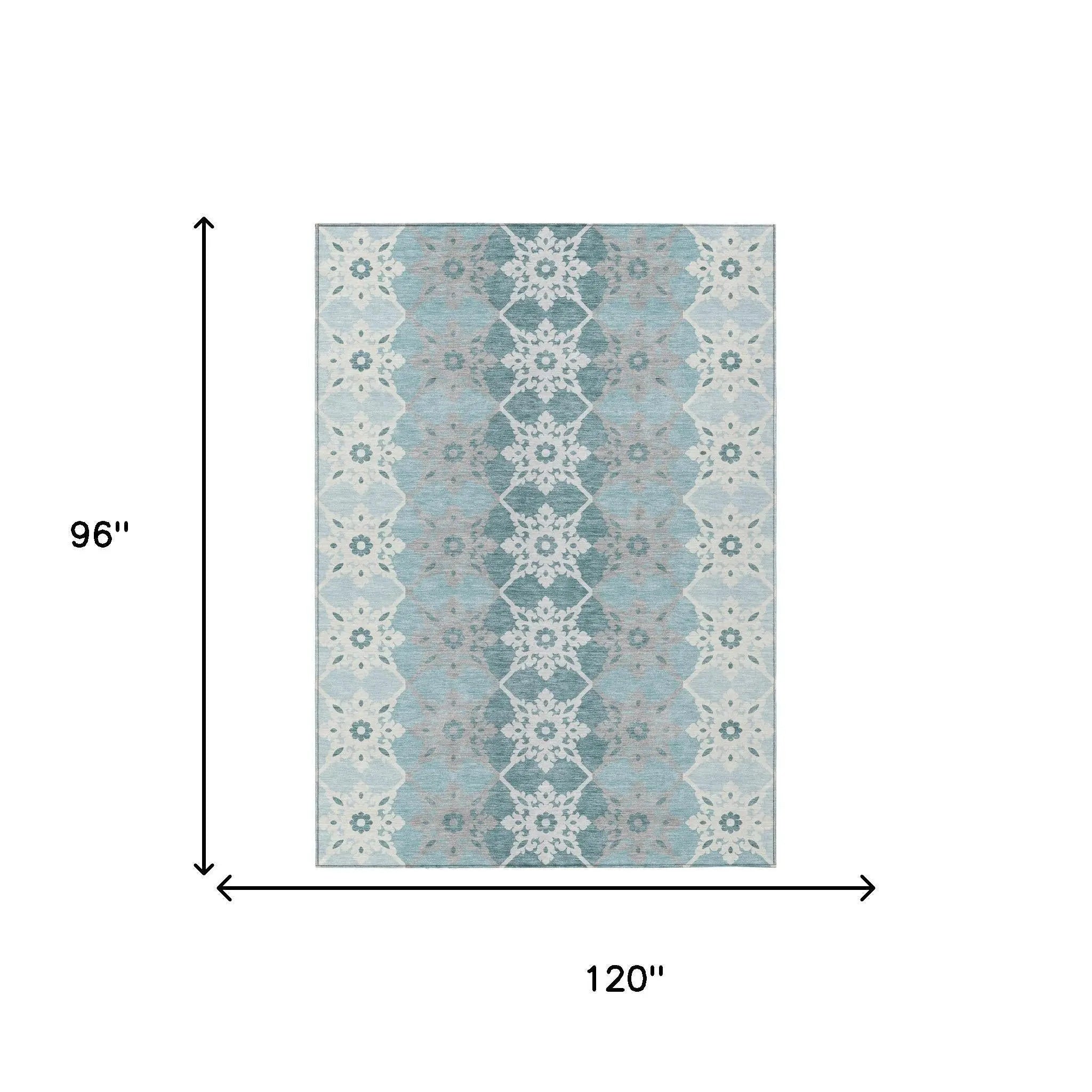 8' X 10' Aqua And Teal Blue Floral Medallion Washable Indoor Outdoor Area Rug Homeroots Outdoor