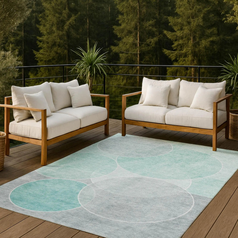 8' X 10' Aqua And Teal Blue Geometric Washable Indoor Outdoor Area Rug Homeroots Outdoor
