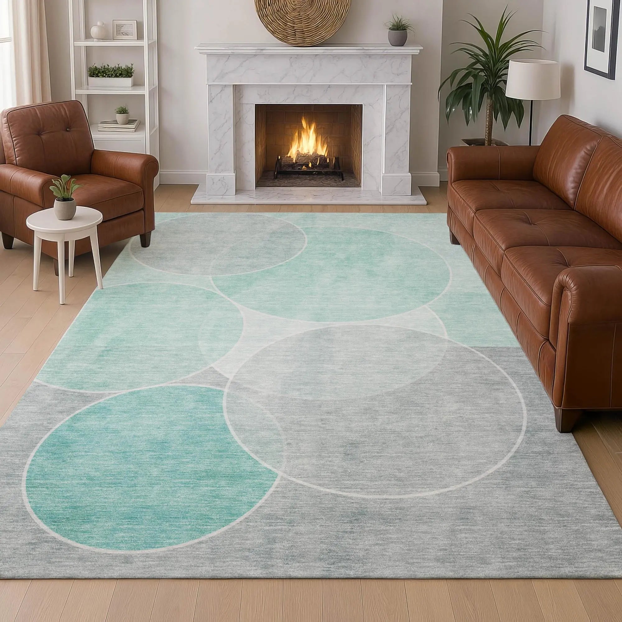 8' X 10' Aqua And Teal Blue Geometric Washable Indoor Outdoor Area Rug Homeroots Outdoor