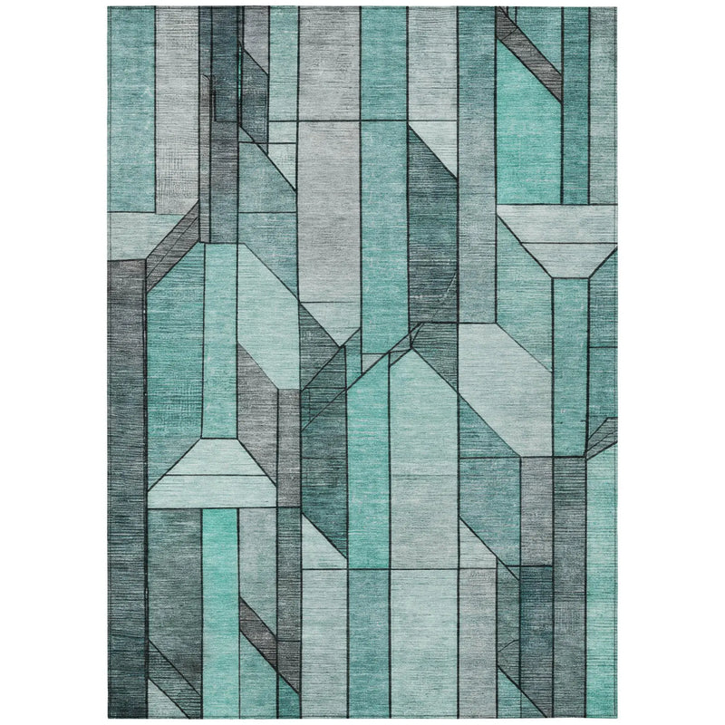 8' X 10' Aqua And Teal Blue Geometric Washable Indoor Outdoor Area Rug Homeroots Outdoor
