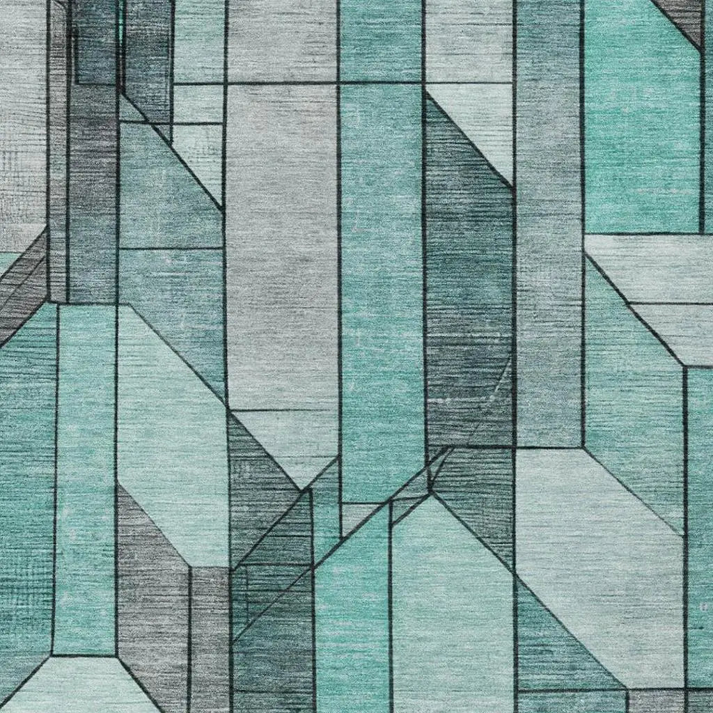 8' X 10' Aqua And Teal Blue Geometric Washable Indoor Outdoor Area Rug Homeroots Outdoor