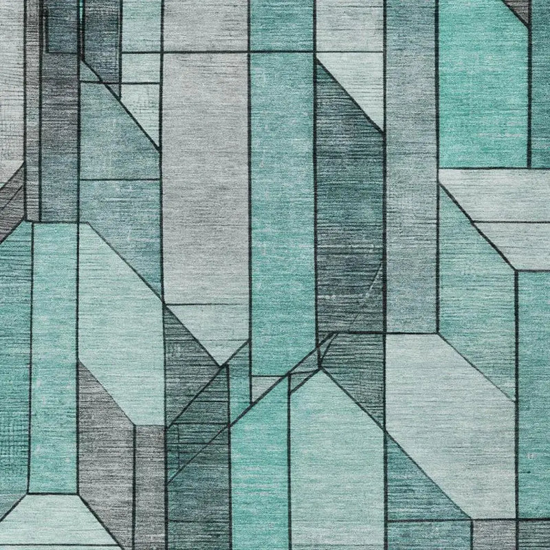8' X 10' Aqua And Teal Blue Geometric Washable Indoor Outdoor Area Rug Homeroots Outdoor