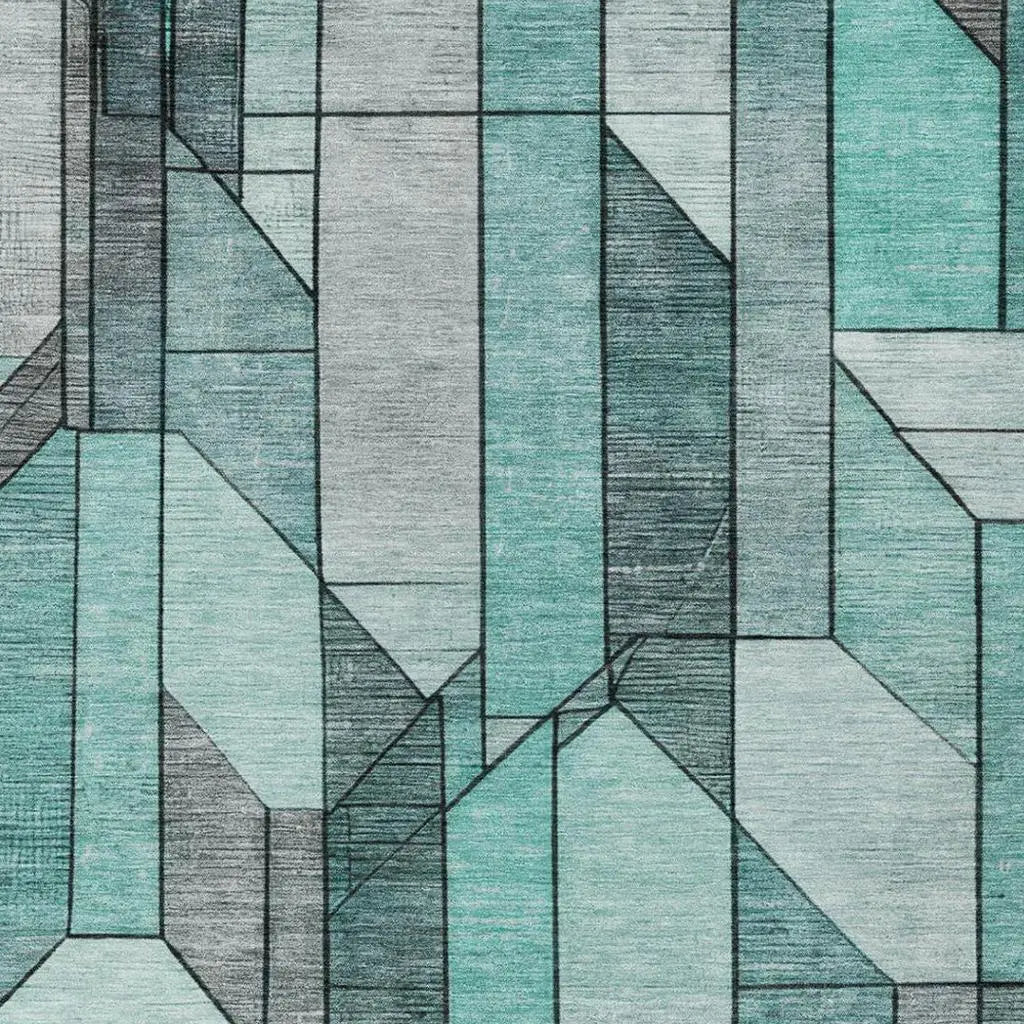 8' X 10' Aqua And Teal Blue Geometric Washable Indoor Outdoor Area Rug Homeroots Outdoor