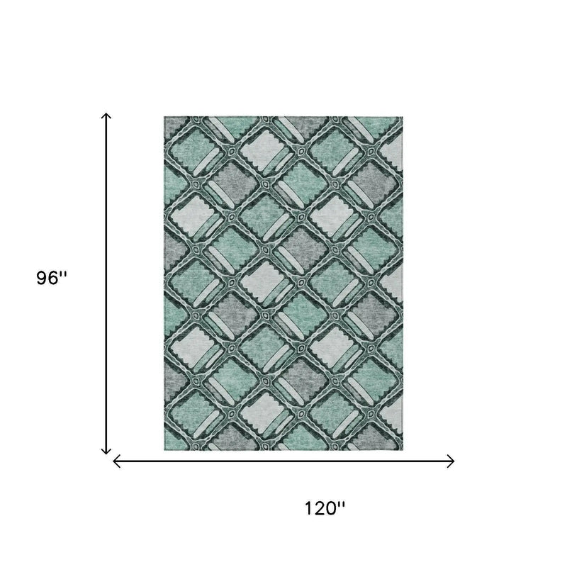 8' X 10' Aqua And Teal Blue Geometric Washable Indoor Outdoor Area Rug Homeroots Outdoor
