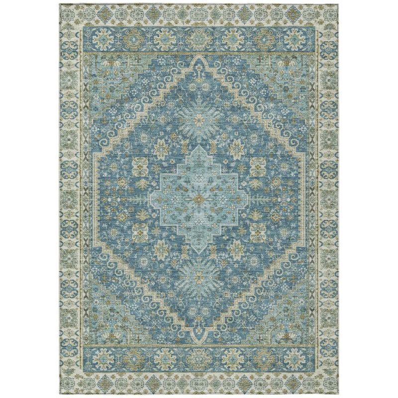 8' X 10' Aqua And Teal Blue Oriental Washable Indoor Outdoor Area Rug Homeroots Outdoor