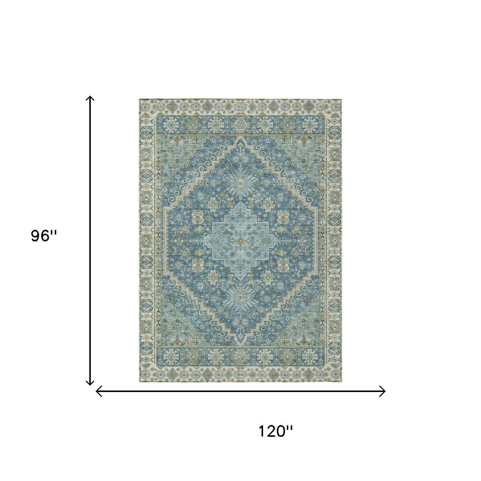 8' X 10' Aqua And Teal Blue Oriental Washable Indoor Outdoor Area Rug Homeroots Outdoor