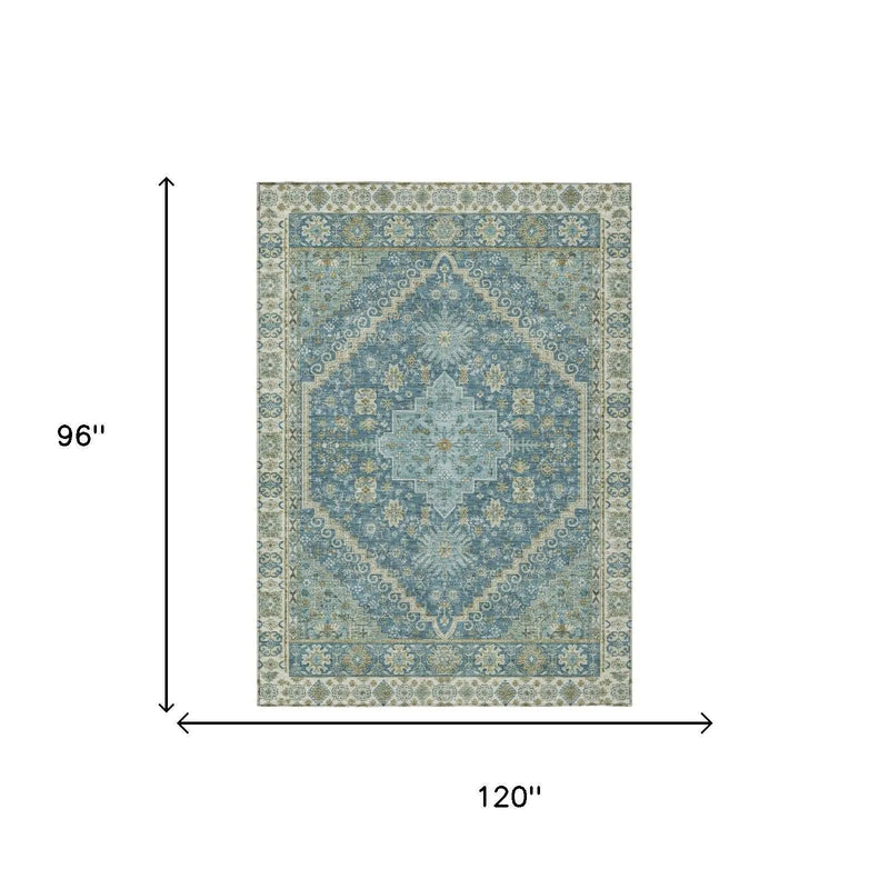 8' X 10' Aqua And Teal Blue Oriental Washable Indoor Outdoor Area Rug Homeroots Outdoor
