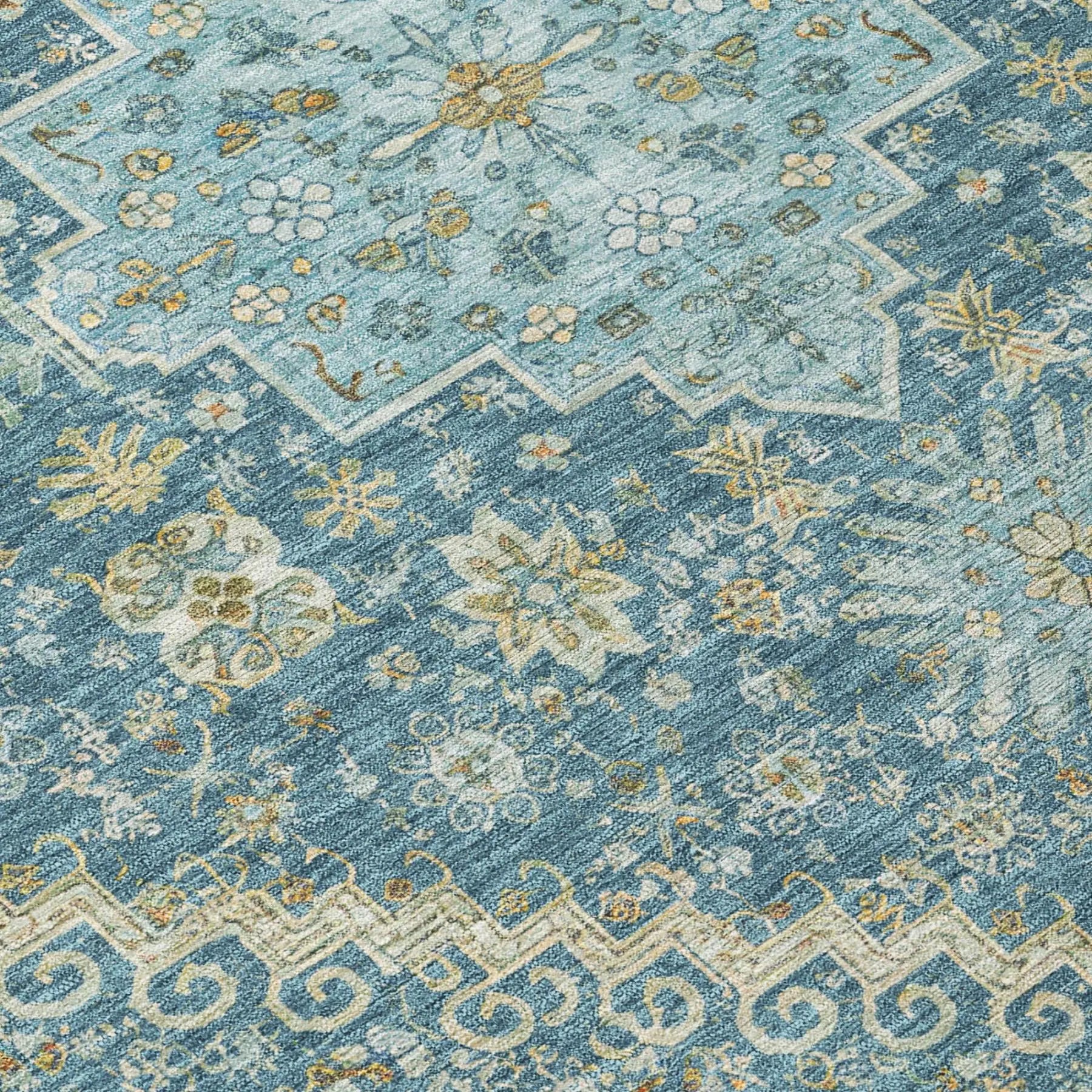8' X 10' Aqua And Teal Blue Oriental Washable Indoor Outdoor Area Rug Homeroots Outdoor