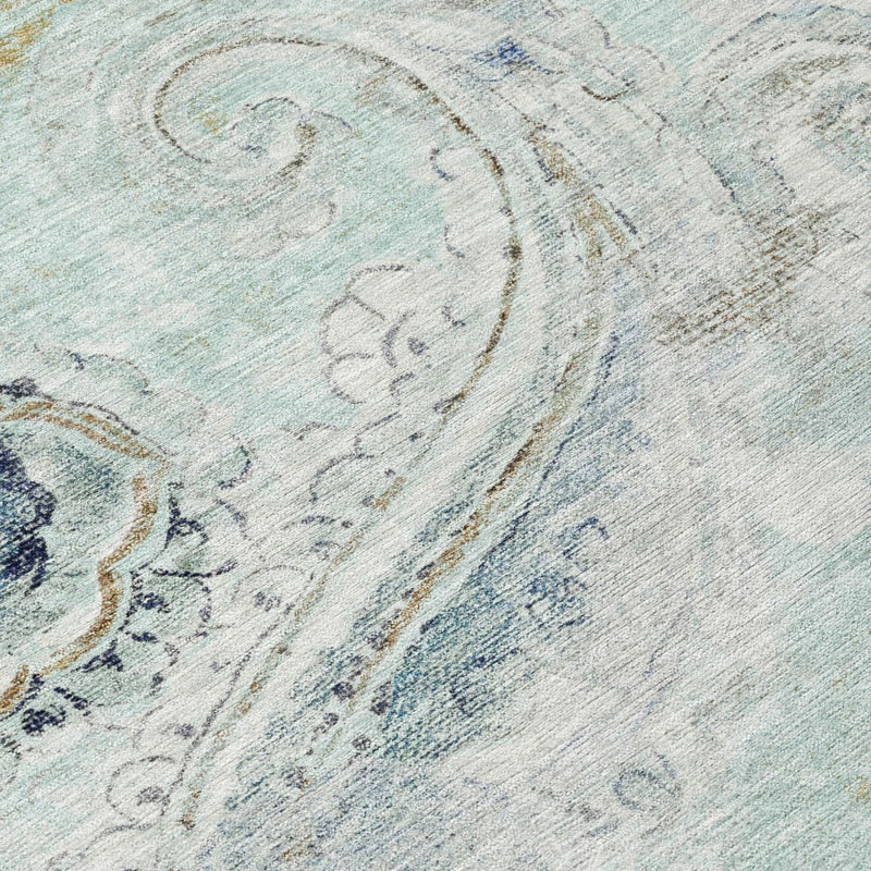 8' X 10' Aqua And Teal Blue Paisley Washable Indoor Outdoor Area Rug Homeroots Outdoor