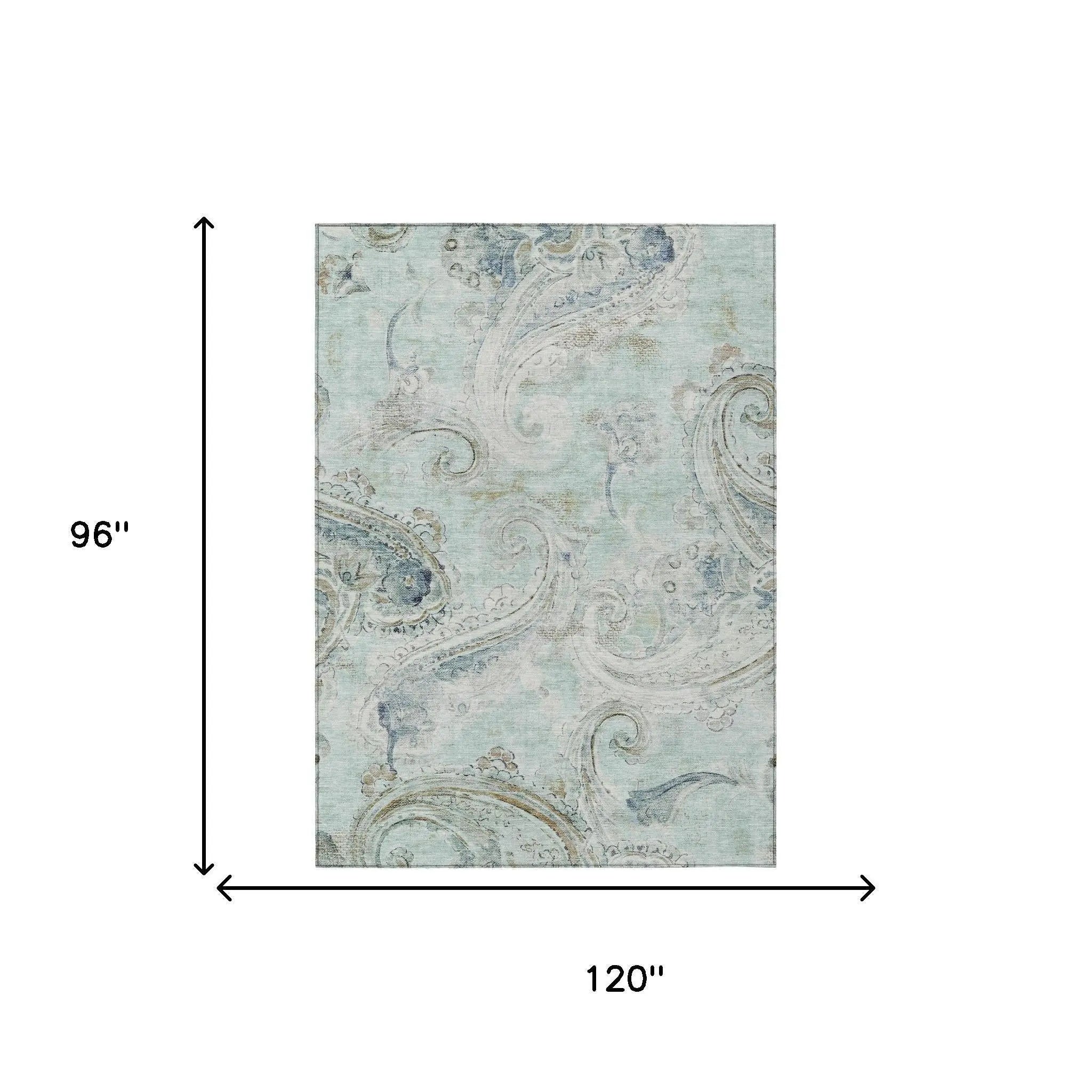 8' X 10' Aqua And Teal Blue Paisley Washable Indoor Outdoor Area Rug Homeroots Outdoor