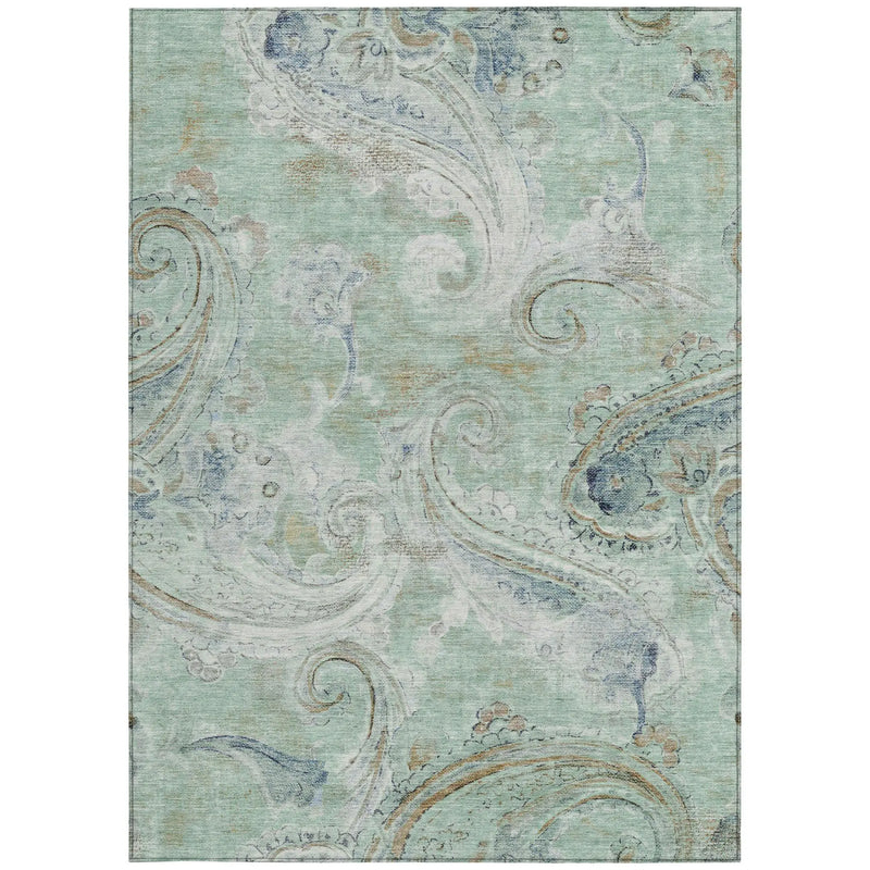 8' X 10' Aqua And Teal Blue Paisley Washable Indoor Outdoor Area Rug Homeroots Outdoor