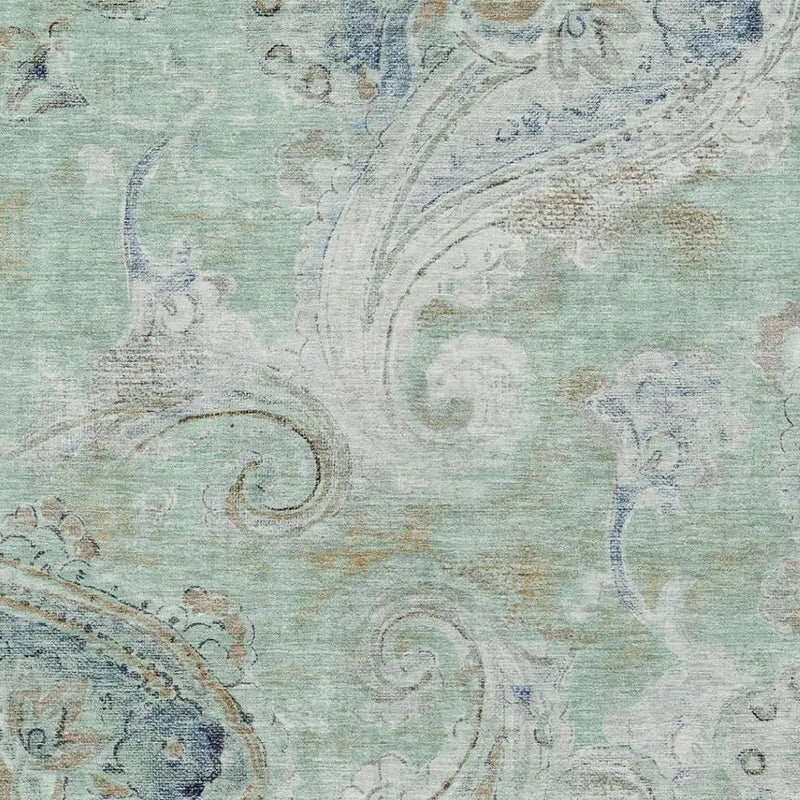 8' X 10' Aqua And Teal Blue Paisley Washable Indoor Outdoor Area Rug Homeroots Outdoor