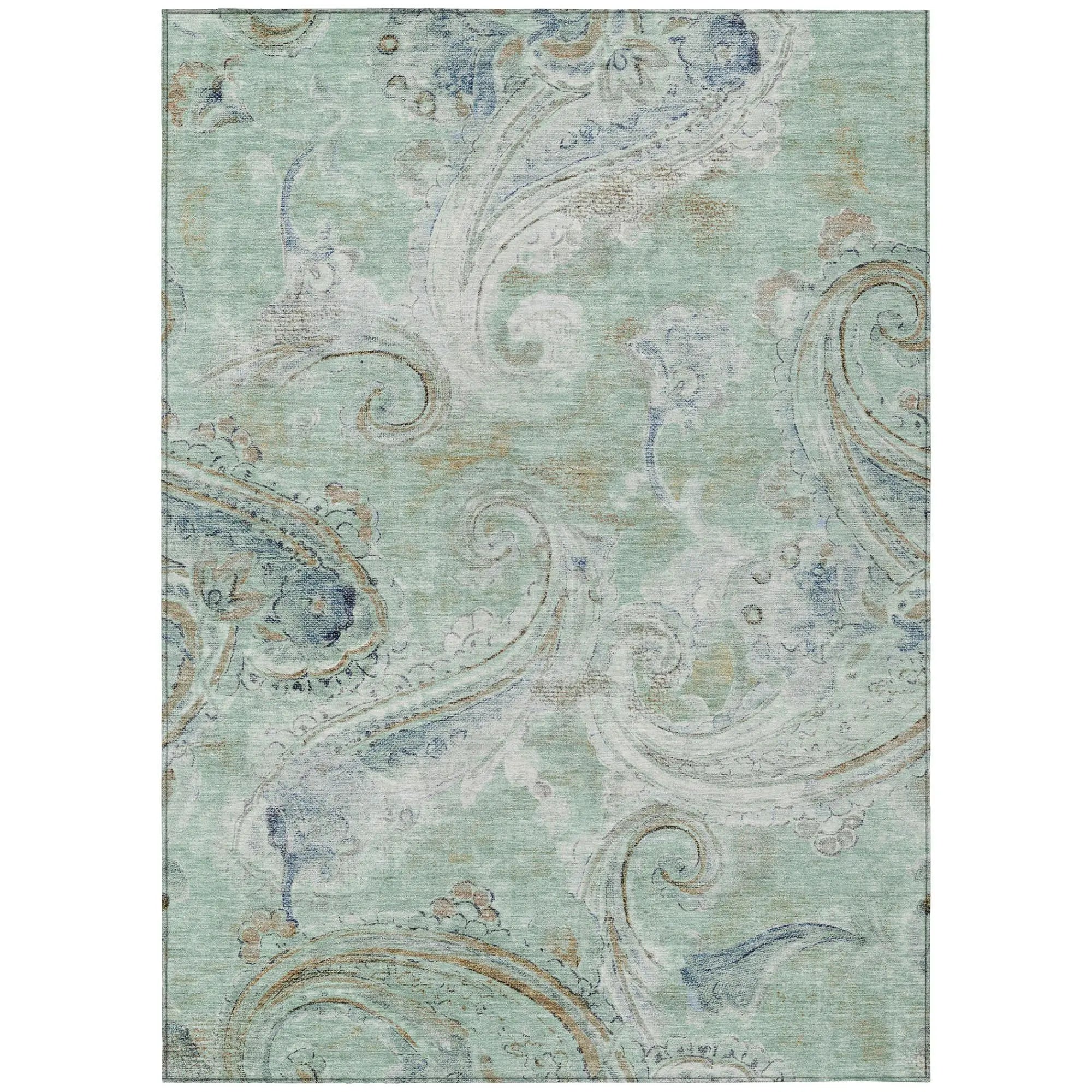 8' X 10' Aqua And Teal Blue Paisley Washable Indoor Outdoor Area Rug Homeroots Outdoor